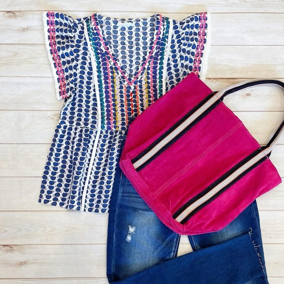 Melody Suede Leather Tote in Fuschia - Picture 5 of 16